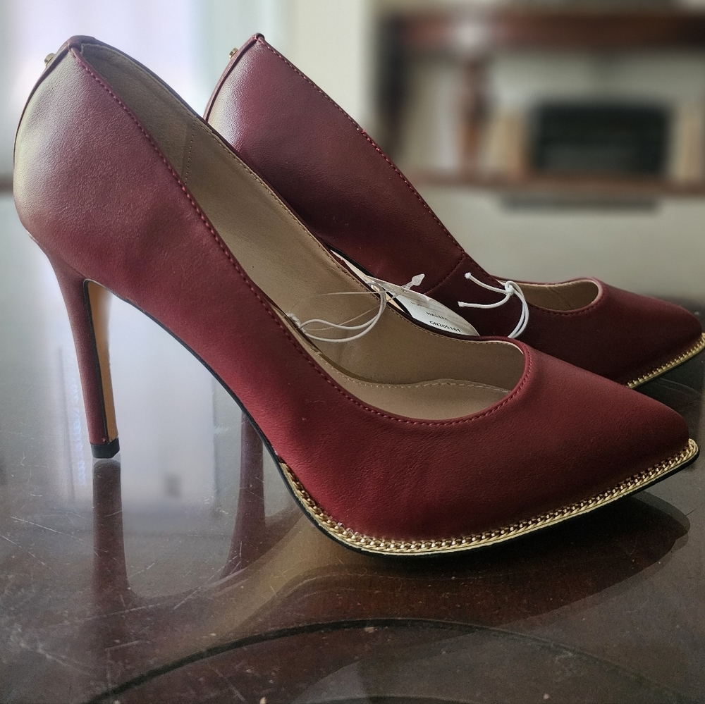 BCBG Burgundy and Gold Pumps